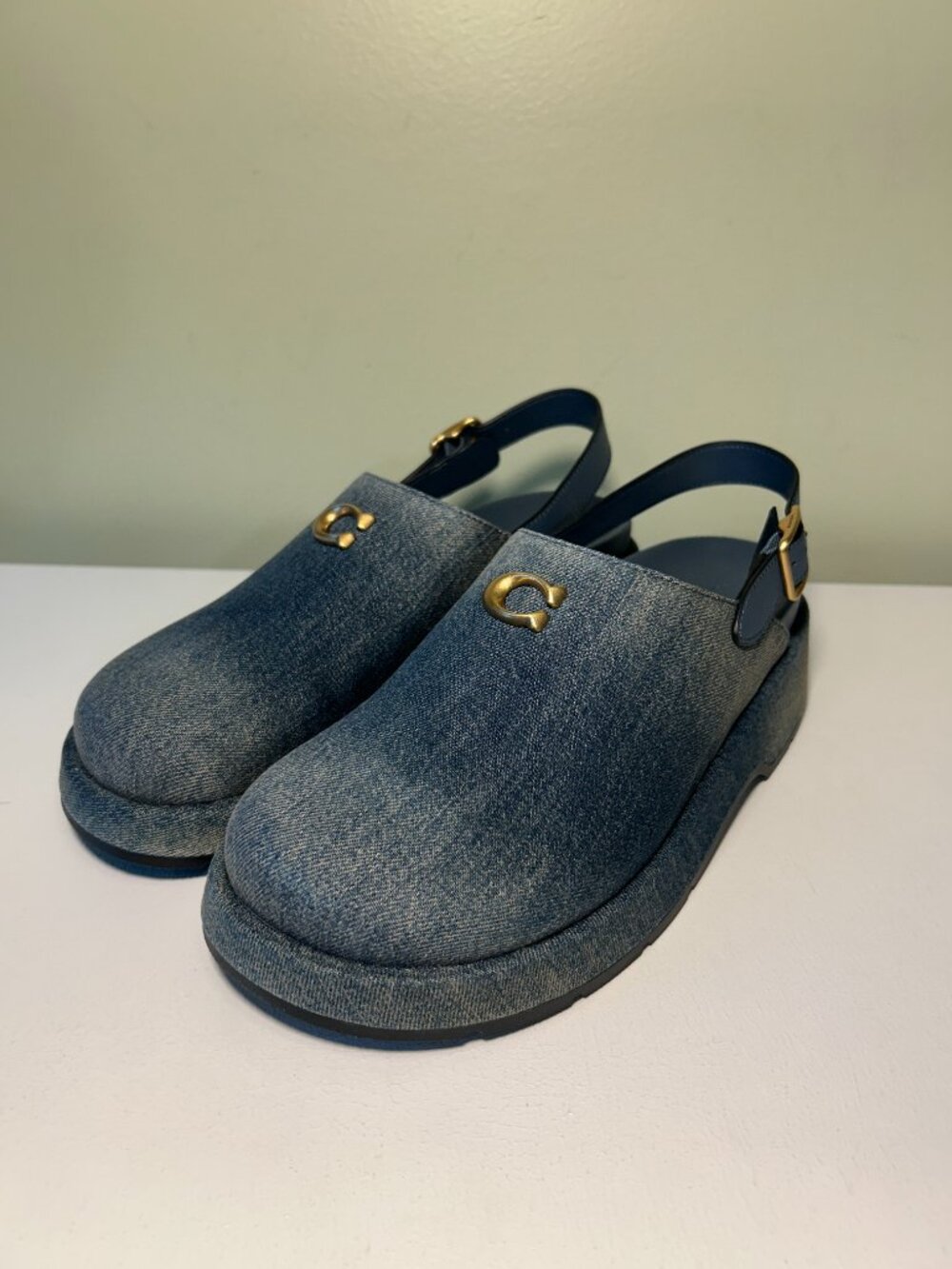 Coach Women's Sculpted C Platform Clog In Loved Denim - Picture 2 of 15
